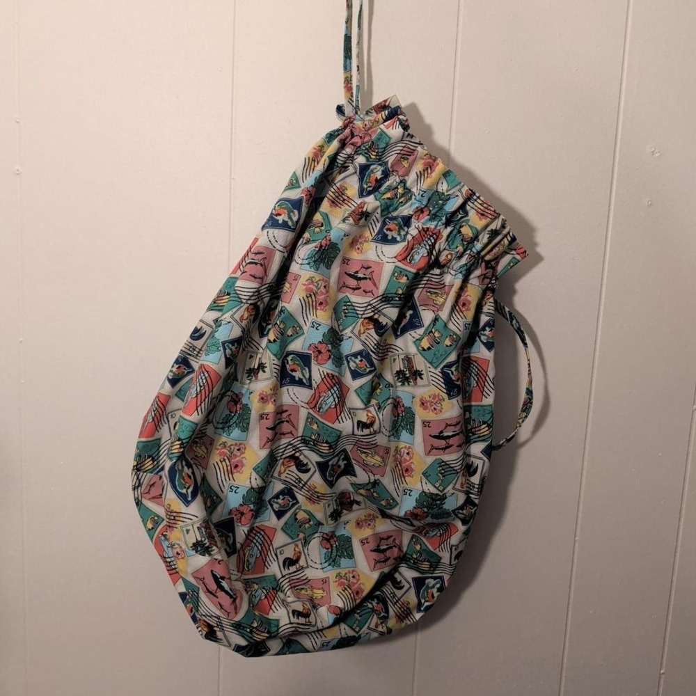 Womens Vera Bradley Multi Cuban Stamp Drawstring Bag OS Excellent Travel Pouch